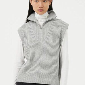 French Connection Lana Sleeveless Half Zip Jumper Sweater in Light Gray XL